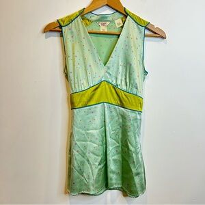 Y2K Penguin Silk Baby Doll Empire Waist Sleeveless Tie Top Mint Green